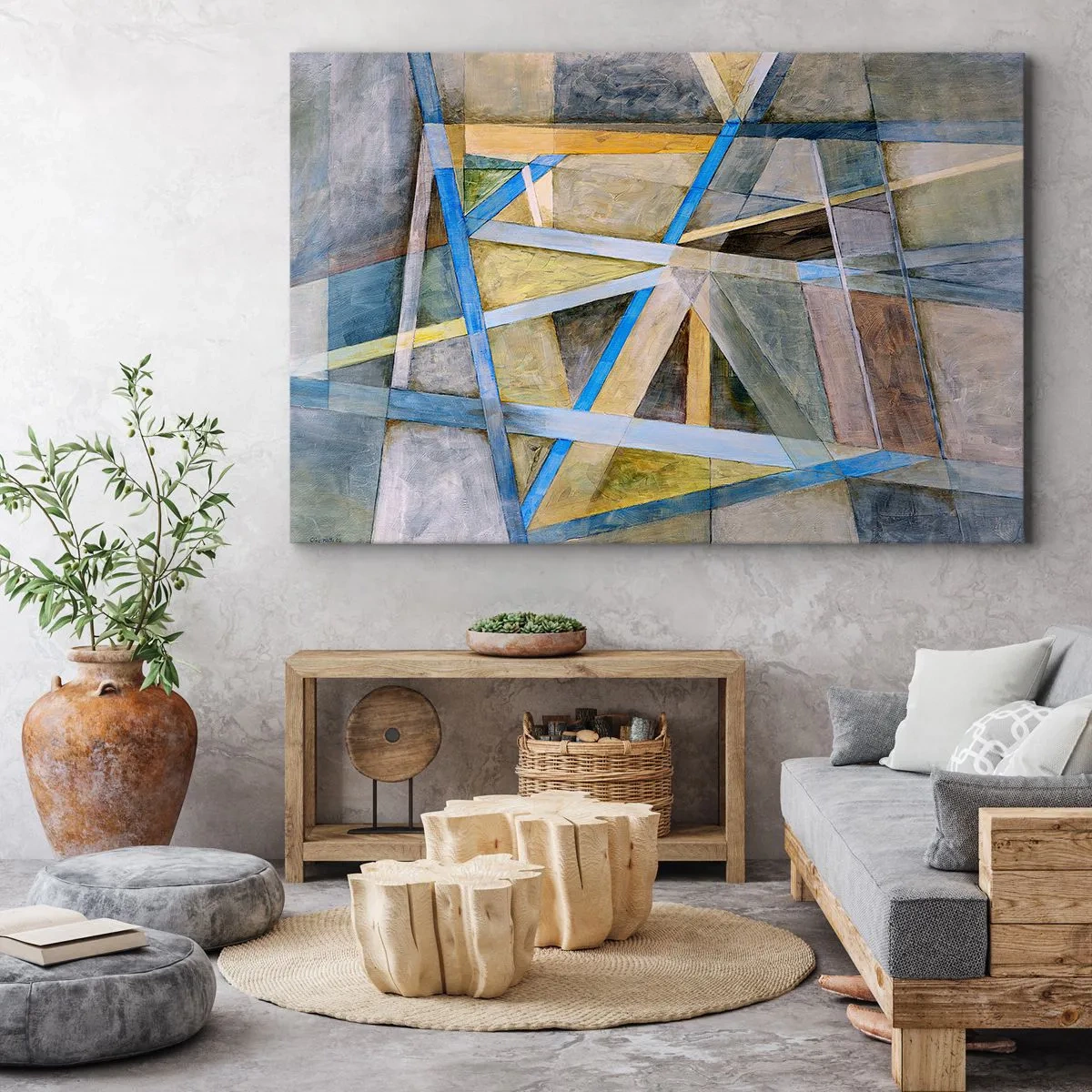 Bild auf Leinwand - Leinwandbild - Geometrische Komposition mit hellen und blauen Linien - 70x50cm - Gerade oder diagonal? - Moderne Wanddekoration für Wohnzimmer und Schlafzimmer ARTTOR