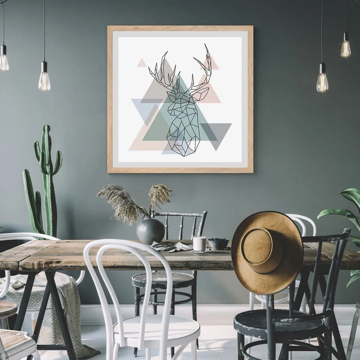 Poster in einem Rahmen aus heller Eiche - In einem geometrischen Wald - 30x30 cm