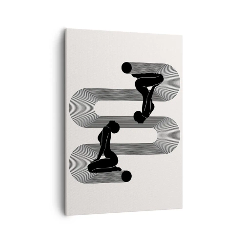 Bild auf Leinwand - Leinwandbild - Schwarze Silhouetten mit geometrischen Linien auf hellem Hintergrund - 50x70cm - Sinnliche Symmetrie - Moderne Wanddekoration für Wohnzimmer und Schlafzimmer ARTTOR