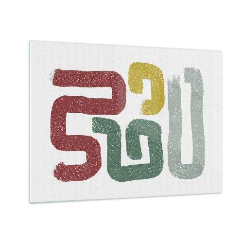 Glasbild - Bild auf glas - Bunte abstrakte Zeichen auf weißem Hintergrund - 70x50cm - In einer unbekannten Sprache - Moderne Wanddekoration für Wohnzimmer und Schlafzimmer ARTTOR