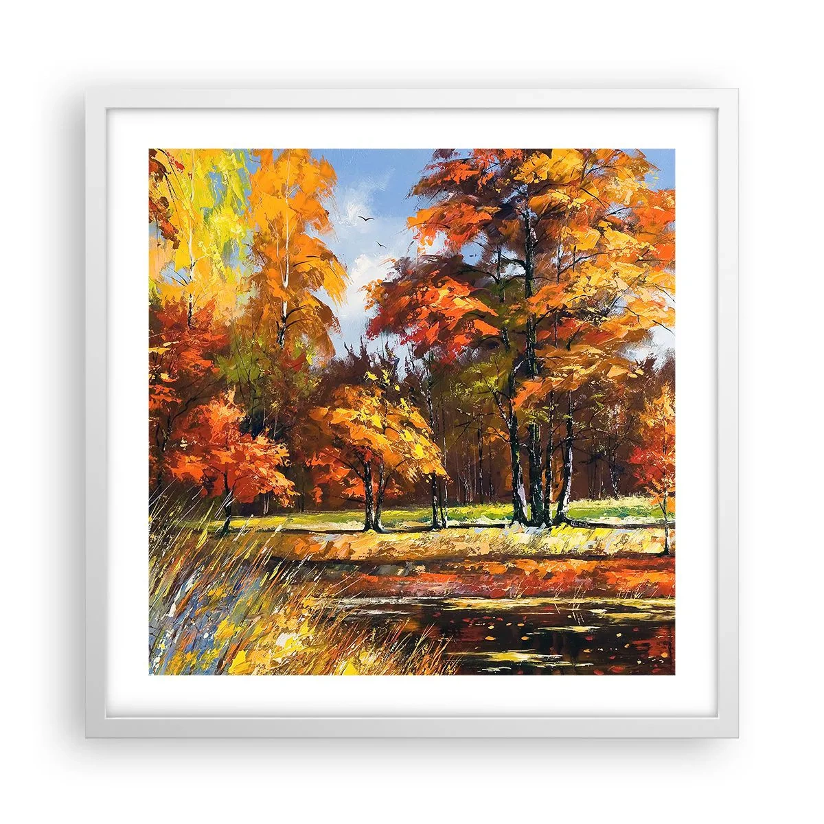 Poster in einem weißen Rahmen - Landschaft in Gold und Bronze - 50x50 cm