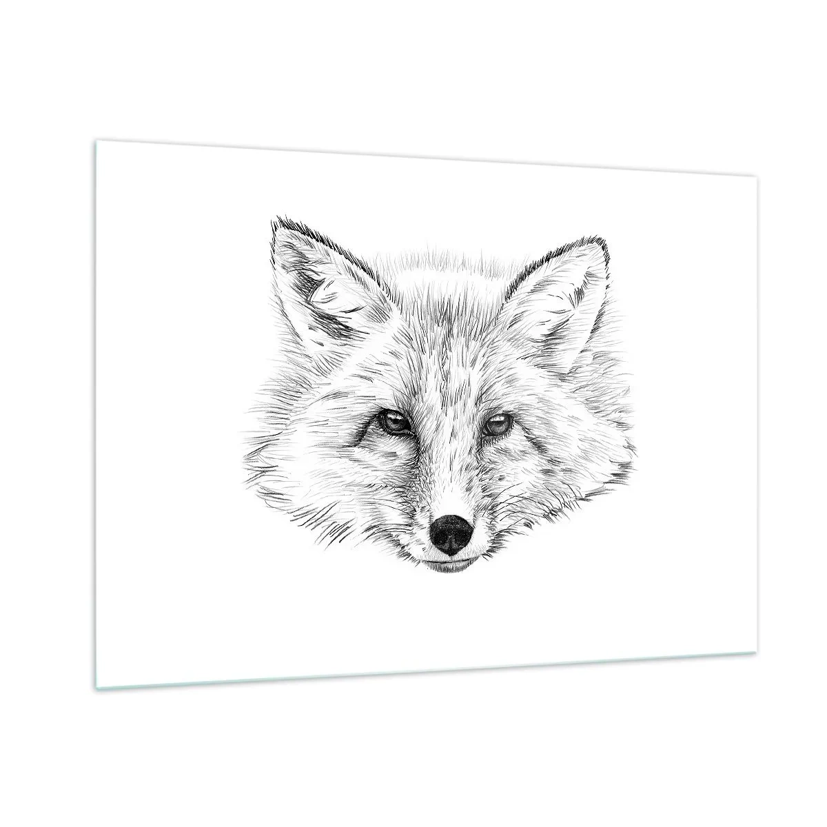 Glasbild - Bild auf glas - Zeichnung eines Fuchskopfes auf weißem Hintergrund - 100x70cm - Können diese Augen lügen? - Moderne Wanddekoration für Wohnzimmer und Schlafzimmer ARTTOR