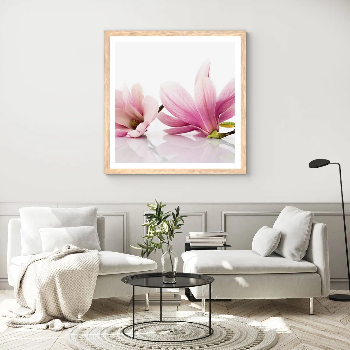 Poster in einem Rahmen aus heller Eiche - Zart wie ein Frühlingswind - 40x40 cm