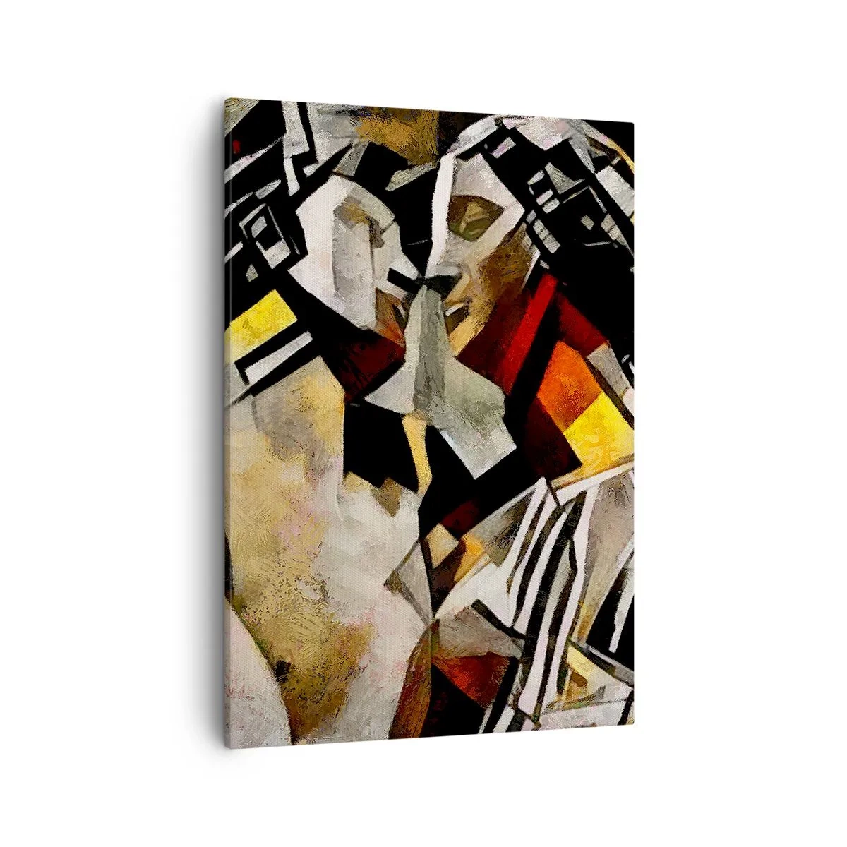 Bild auf Leinwand - Leinwandbild - Abstrakte Komposition mit Silhouetten in dynamischer Form - 50x70cm - Ein statuenhafter Kuss - Moderne Wanddekoration für Wohnzimmer und Schlafzimmer ARTTOR