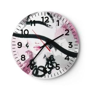 Wanduhr - Glasuhr - Bildnis einer Dame in Schwarz und Pink - 30x30 cm