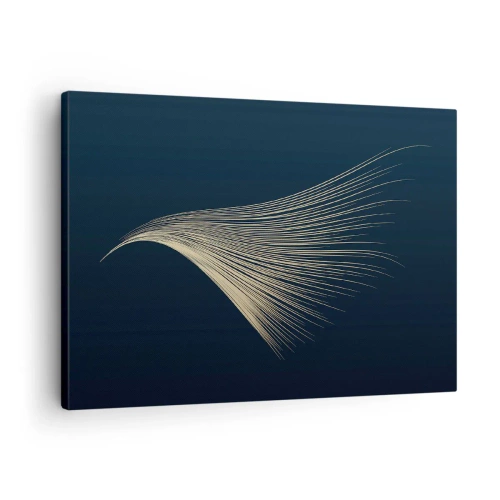 Bild auf Leinwand - Leinwandbild - Eine zarte federähnliche Linie auf marineblauem Hintergrund - 70x50cm - Wie das Haar eines Engels - Moderne Wanddekoration für Wohnzimmer und Schlafzimmer ARTTOR