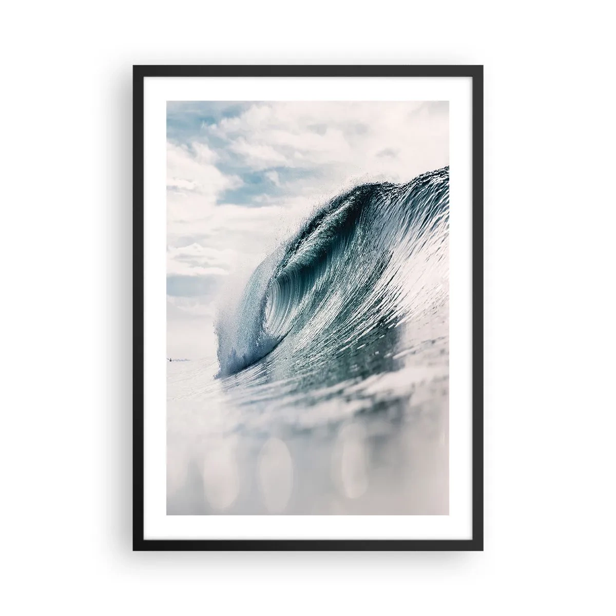 Poster in einem schwarzem Rahmen - Eine kraftvolle Meereswelle, in Bewegung eingefangen - 50x70cm - Wasserspitze - Moderne Wanddekoration für Wohnzimmer und Schlafzimmer ARTTOR