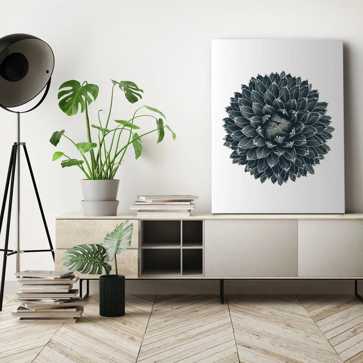 Bild auf Leinwand - Leinwandbild - Symmetrische Sukkulente auf weißem Hintergrund - 50x70cm - Stern der Wüste - Moderne Wanddekoration für Wohnzimmer und Schlafzimmer ARTTOR