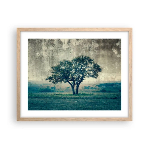Poster in einem Rahmen aus heller Eiche - Ein Apfelbaum auf blauem Feld? - 50x40 cm
