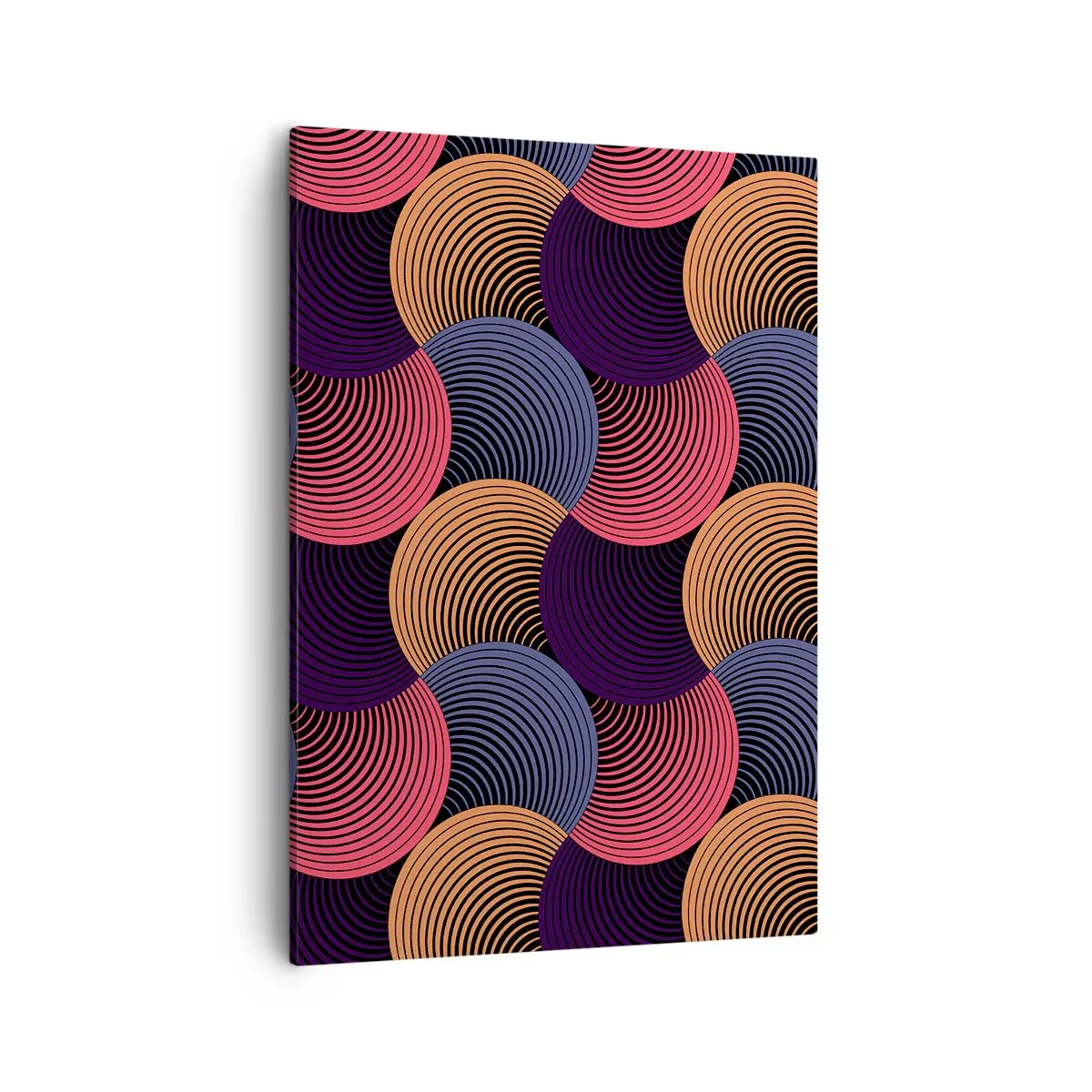 Bild auf Leinwand - Leinwandbild - Geometrische Kreise in Rosa-, Lila- und Goldtönen - 50x70cm - Im kreisenden Rhythmus - Moderne Wanddekoration für Wohnzimmer und Schlafzimmer ARTTOR
