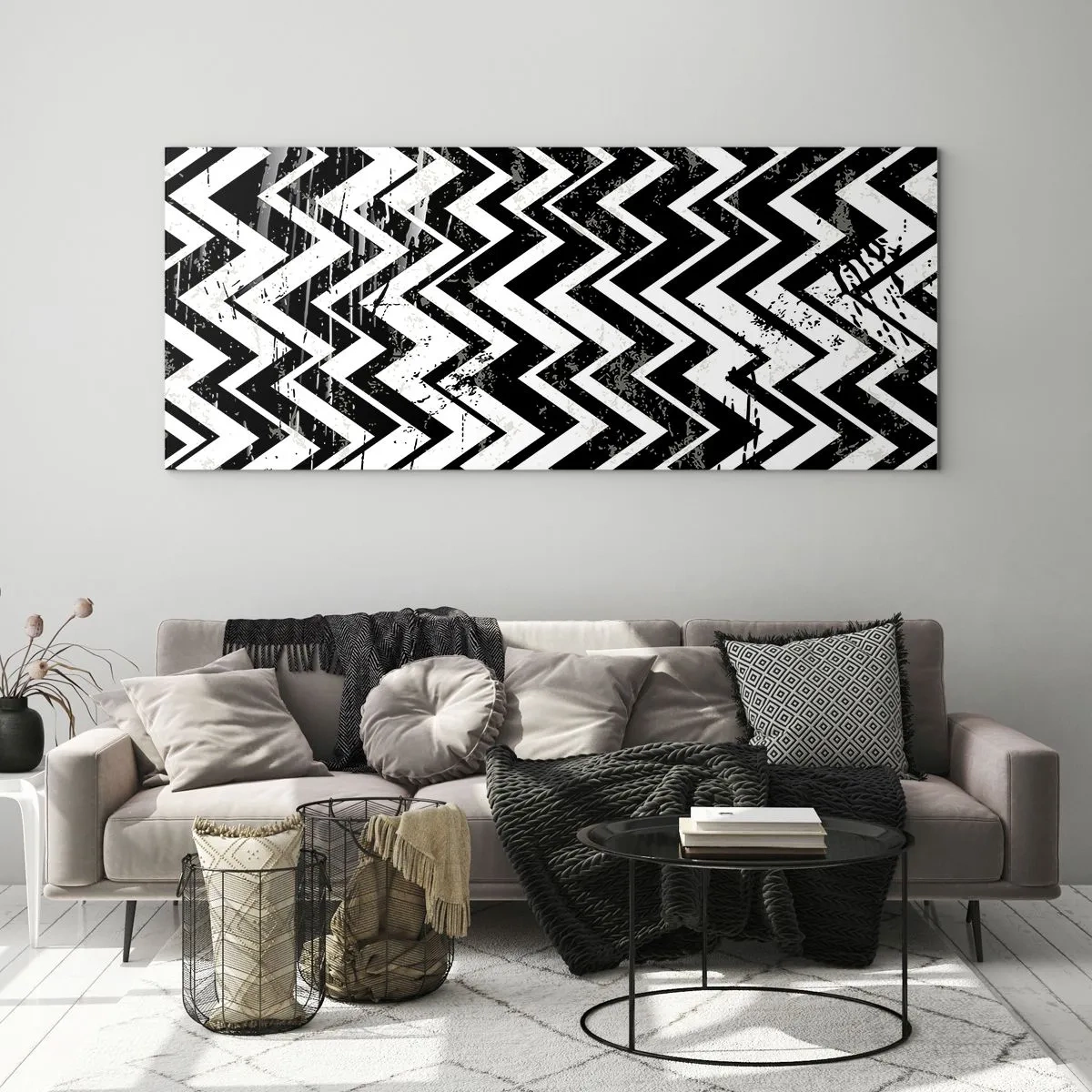 Glasbild - Bild auf glas - Zick-weiß, Zack-schwarz - 100x40 cm