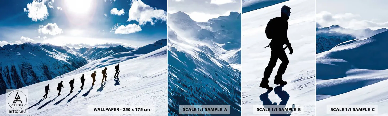 Fototapetenmuster Standard Eco - Das Team der Eroberer - Bergwanderung, Landschaft, Alpen - 100x30 cm