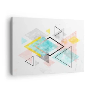 Bild auf Leinwand - Leinwandbild - Bunte geometrische Muster auf weißem Hintergrund - 70x50cm - Geometrisches Spiel - Moderne Wanddekoration für Wohnzimmer und Schlafzimmer ARTTOR