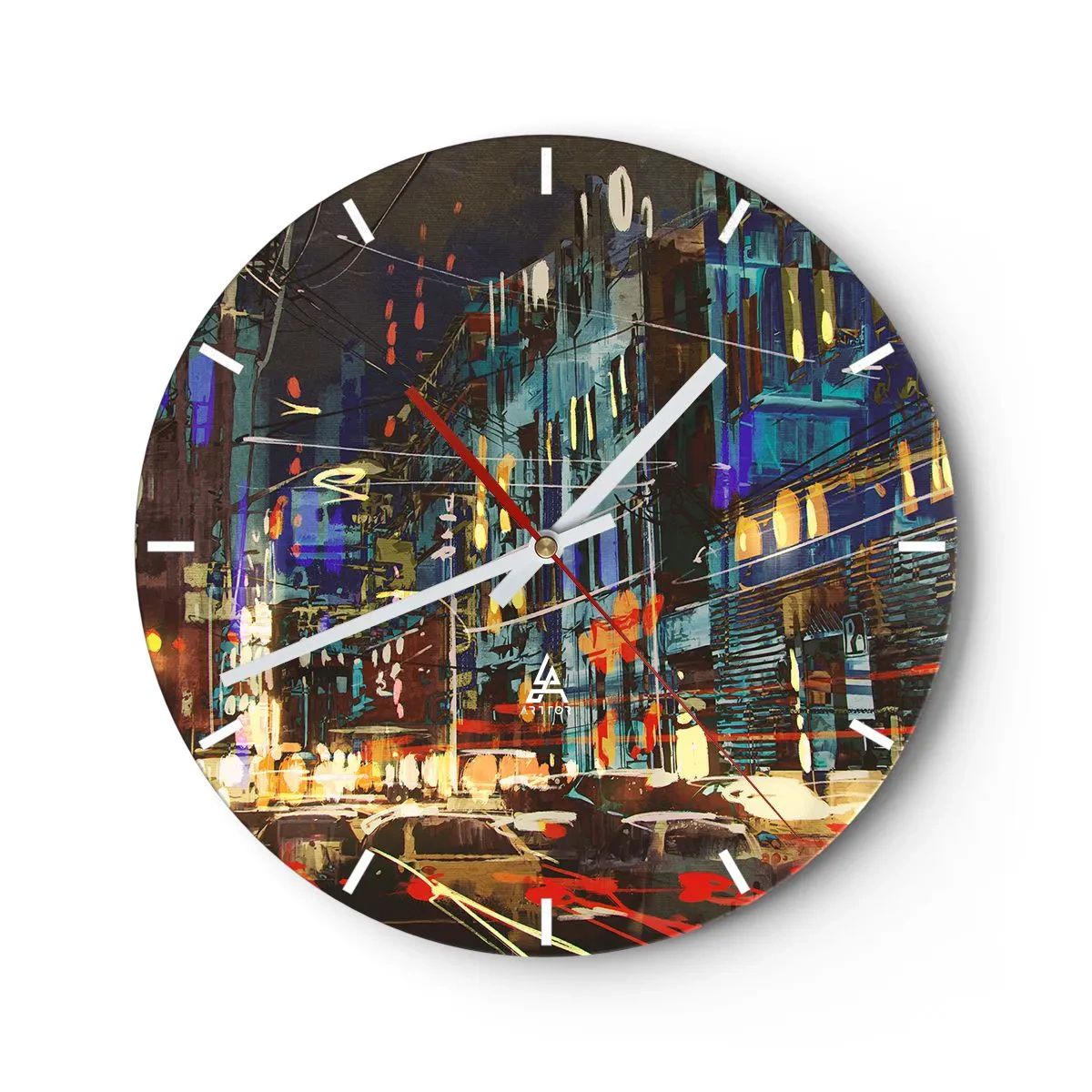 Wanduhr - Glasuhr - Abendlicher Straßentrubel - 40x40 cm