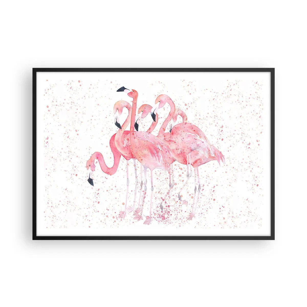 Poster in einem schwarzem Rahmen - Rosa Flamingos im künstlerischen Aquarellstil - 100x70cm - Rosa Ensemble - Moderne Wanddekoration für Wohnzimmer und Schlafzimmer ARTTOR