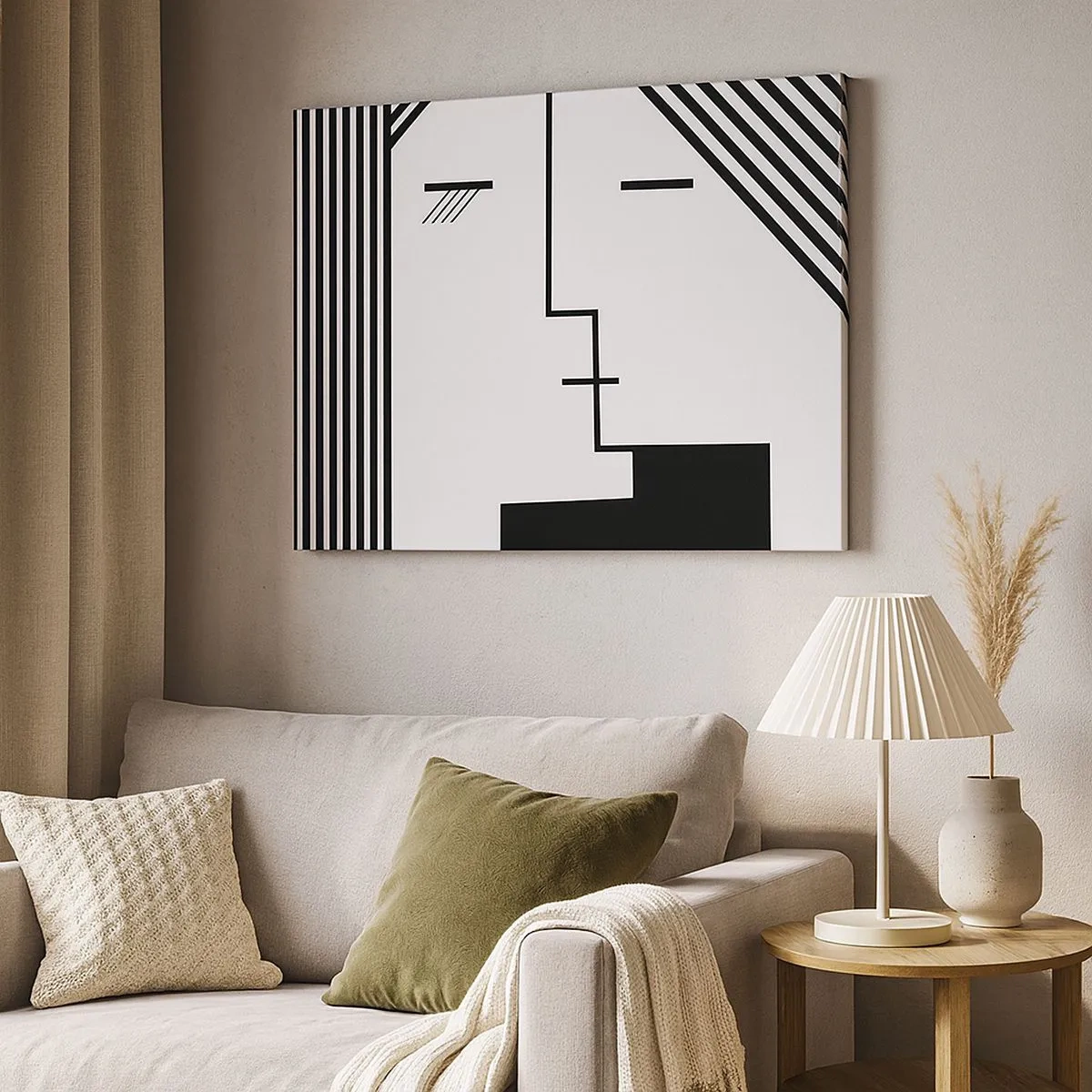 Bild auf Leinwand - Leinwandbild - Geometrische Abstraktion eines Kusses in Schwarz und Weiß - 70x50cm - Einfach ein Kuss - Moderne Wanddekoration für Wohnzimmer und Schlafzimmer ARTTOR