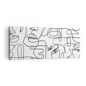 Bild auf Leinwand - Leinwandbild - Eine minimalistische Zeichnung eines Gesichts mit Linien auf hellem Hintergrund. - 120x50cm - In verworrenen Gefühlen - Moderne Wanddekoration für Wohnzimmer und Schlafzimmer ARTTOR