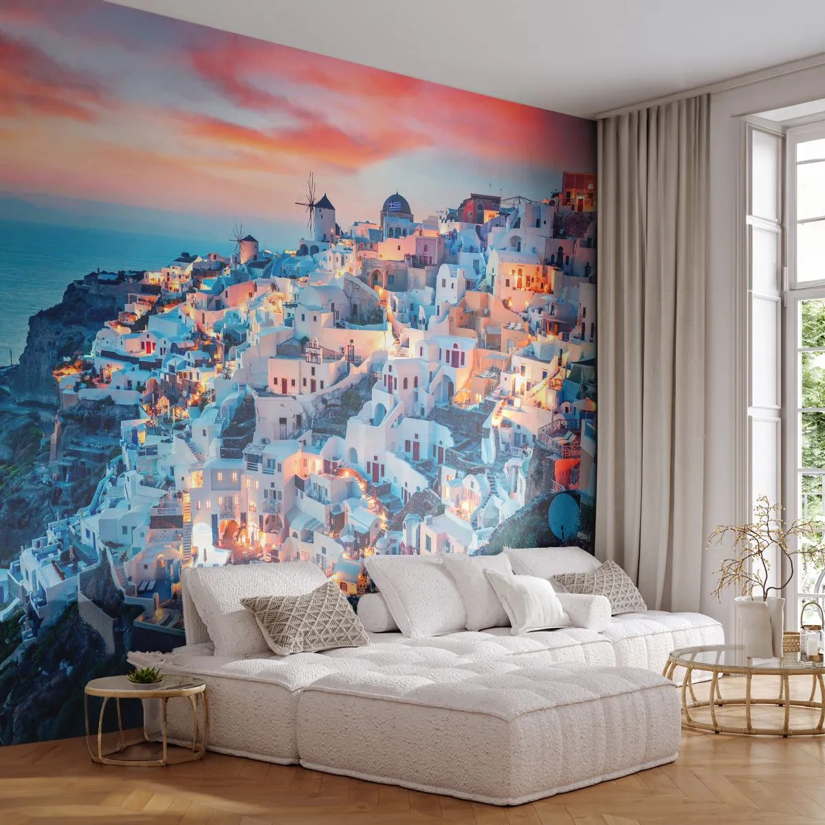 Selbstklebende Fototapete Deluxe Sticker - Dein toller griechischer Urlaub - Landschaft, Griechenland, Santorin - 150x105 cm