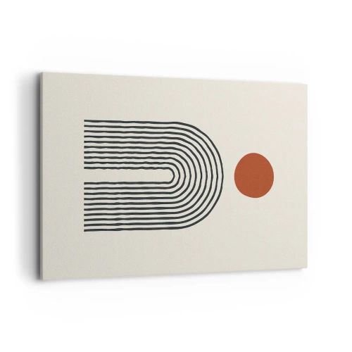 Bild auf Leinwand - Leinwandbild - Modernes abstraktes Muster mit Linien und einem roten Kreis - 120x80cm - Magnetismus von Formen und Farben - Moderne Wanddekoration für Wohnzimmer und Schlafzimmer ARTTOR