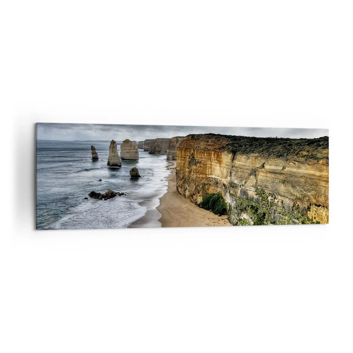 Bild auf Leinwand - Leinwandbild - Steilküste mit Strand und Felsformationen - 160x50cm - Rohe Schönheit - Moderne Wanddekoration für Wohnzimmer und Schlafzimmer ARTTOR