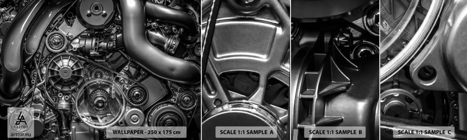 Fototapetenmuster Standard Eco - Die Poesie der Mechanik - Motor, Mechaniker, Metall - 100x30 cm