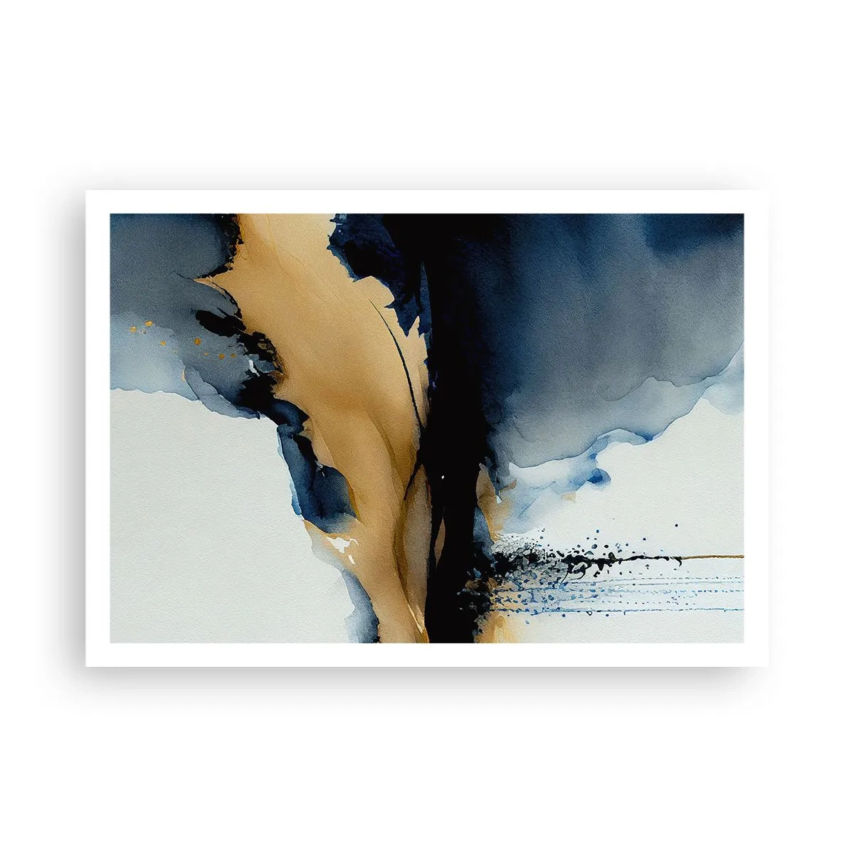 Poster - Eine abstrakte Komposition in Marineblau- und Goldtönen - 100x70cm - Hinter dem Vorhang - Moderne Wanddekoration für Wohnzimmer und Schlafzimmer ARTTOR