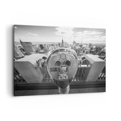 Bild auf Leinwand - Leinwandbild - Monochromer Blick durch das Teleskop auf das Stadtpanorama - 100x70cm - Stadt über den Städten - Moderne Wanddekoration für Wohnzimmer und Schlafzimmer ARTTOR