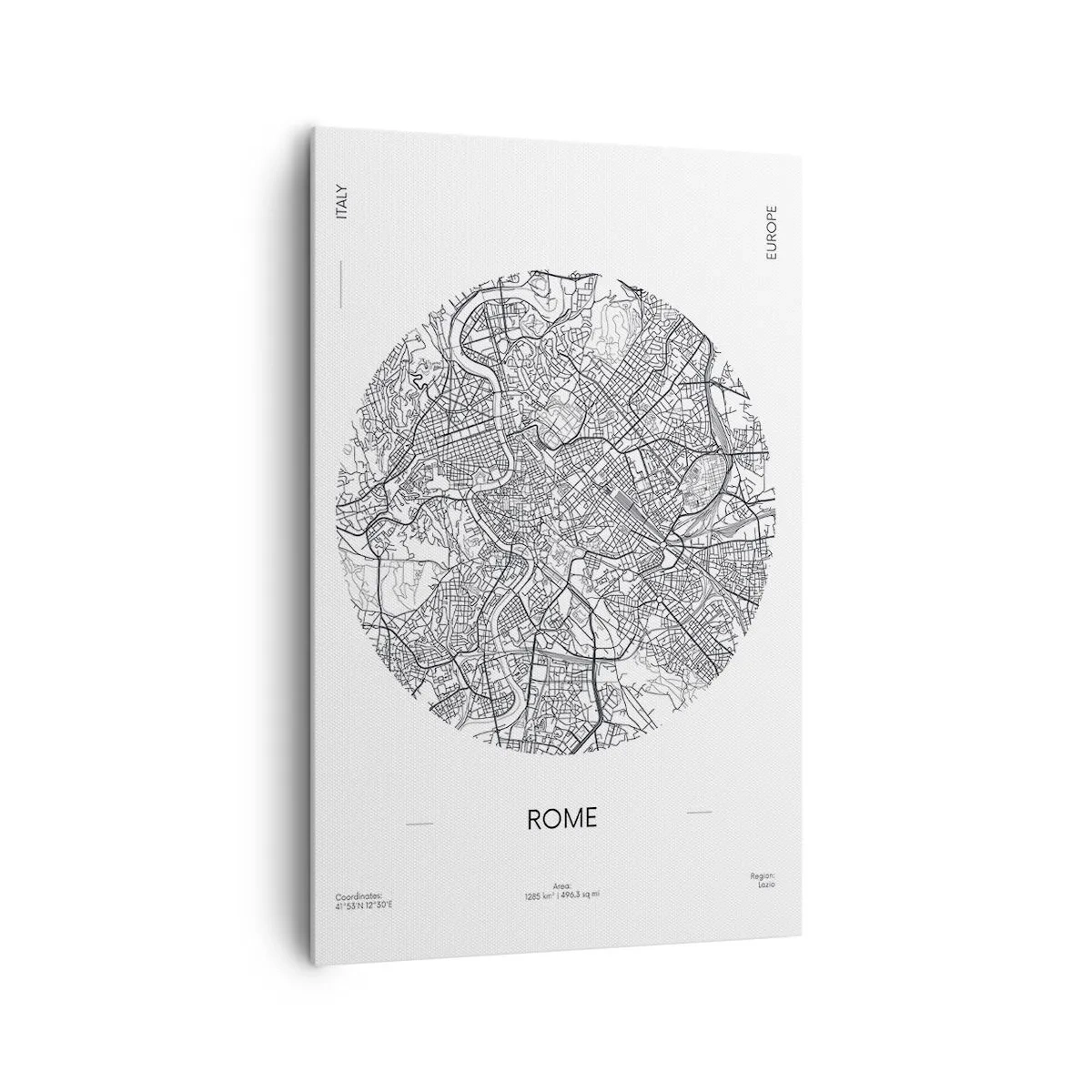 Bild auf Leinwand - Leinwandbild - Eine Karte von Rom im minimalistischen Schwarz-Weiß-Stil - 80x120cm - Anatomie von Rom - Moderne Wanddekoration für Wohnzimmer und Schlafzimmer ARTTOR