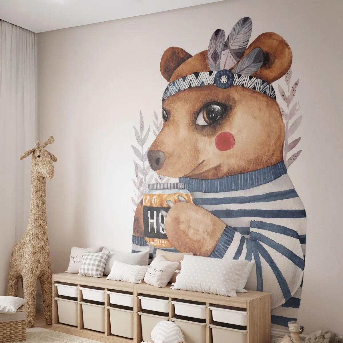 Fototapete Premium Sand - Süße Bärin - Abstraktion, Für Kinder, Tragen - 250x175 cm