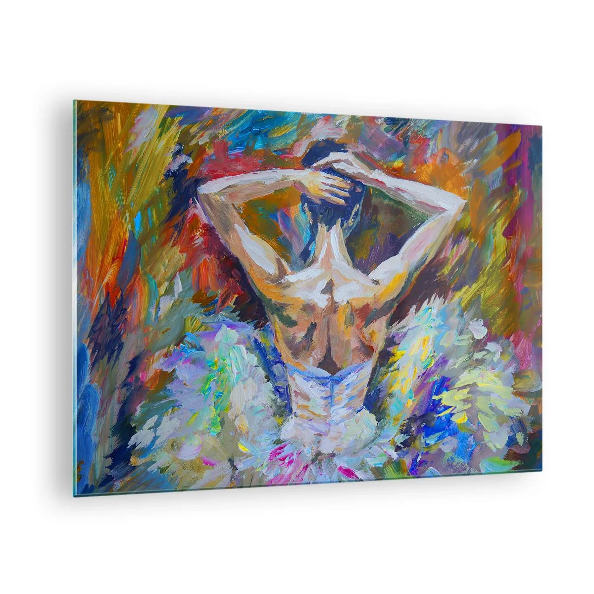 Glasbild - Bild auf glas - Eine Ballerina im ausdrucksstarken, farbenfrohen, malerischen Stil - 70x50cm - Es kann alles sein - Moderne Wanddekoration für Wohnzimmer und Schlafzimmer ARTTOR