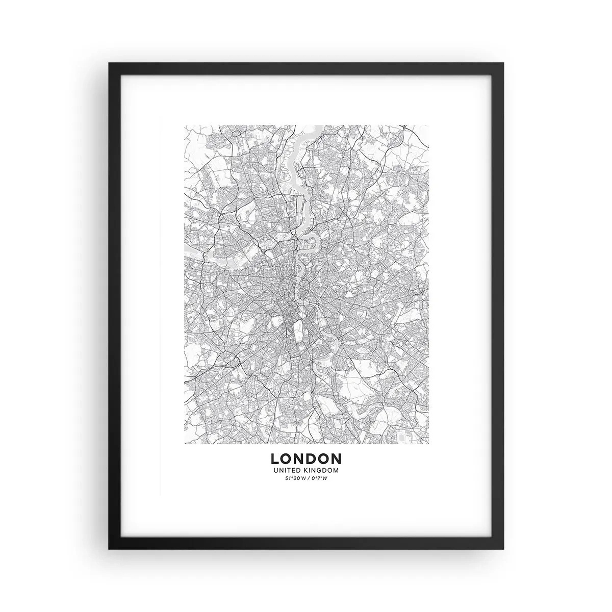 Poster in einem schwarzem Rahmen - Karte des Labyrinths von London - 40x50 cm