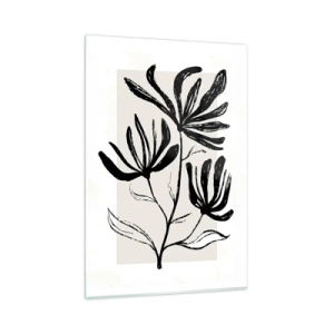 Glasbild - Bild auf glas - Minimalistisches schwarz-weißes Blumenmotiv - 80x120cm - Skizze für das Herbarium - Moderne Wanddekoration für Wohnzimmer und Schlafzimmer ARTTOR
