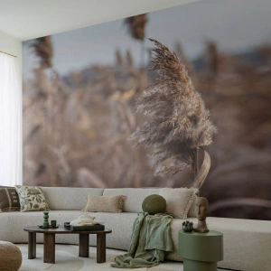 Fototapete Premium Canvas - Zarte Gräser in Beigetönen vor dem Hintergrund der Natur - 100x70cm - Zeit, mit dem Wind zu gehen - Moderne Wanddekoration für Wohnzimmer und Schlafzimmer ARTTOR