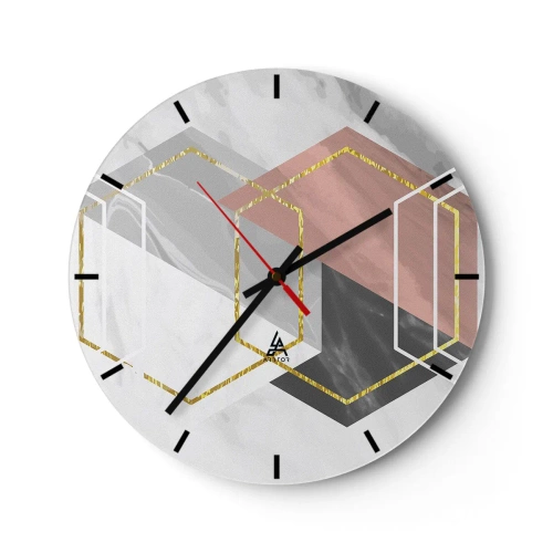 Wanduhr - Glasuhr - Geometrische Formen mit Farbblöcken und goldenen Linien - 30x30cm - Kettenkomposition - Moderne Wanddekoration für Wohnzimmer, Küche und Schlafzimmer ARTTOR