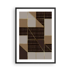 Poster in einem schwarzem Rahmen - Geometrische Komposition in Braun- und Goldtönen - 50x70cm - Ein Mosaik aus Braun und Gold - Moderne Wanddekoration für Wohnzimmer und Schlafzimmer ARTTOR