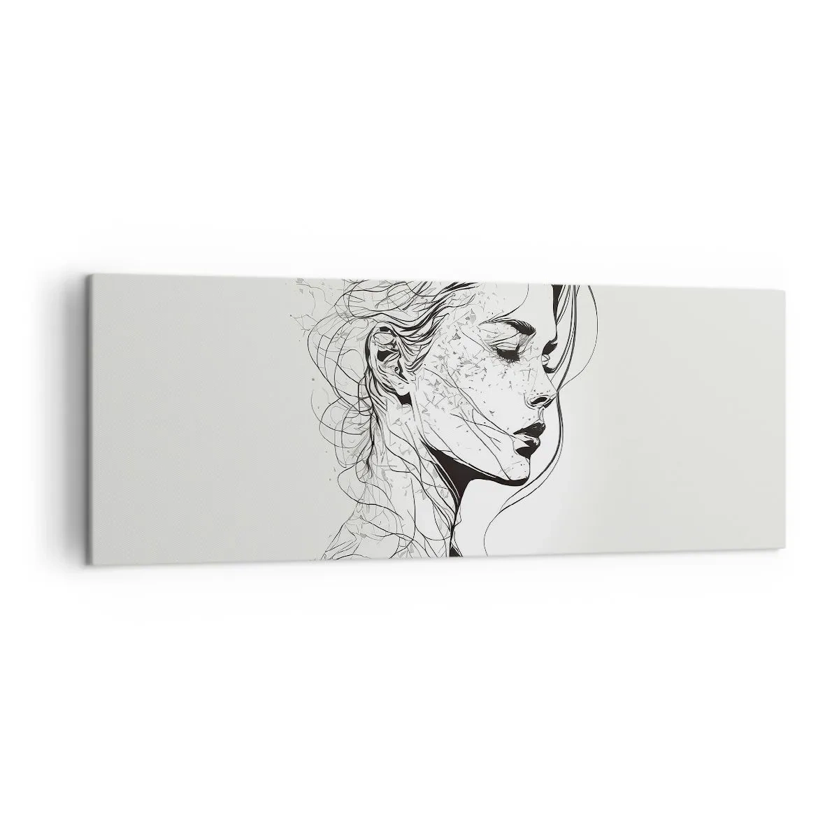 Bild auf Leinwand - Leinwandbild - Ein zartes Frauenporträt im minimalistischen Grafikstil. - 140x50cm - Porträt im Gedanken - Moderne Wanddekoration für Wohnzimmer und Schlafzimmer ARTTOR