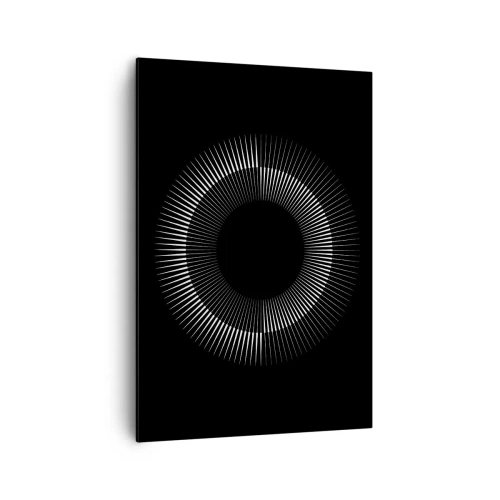 Bild auf Leinwand - Leinwandbild - Grafischer Kreis mit Strahlen in Schwarz und Weiß - 70x100cm - Schwarze Sonne - Moderne Wanddekoration für Wohnzimmer und Schlafzimmer ARTTOR