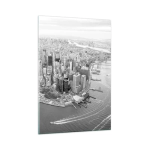 Glasbild - Bild auf glas - Luftaufnahme von Manhattan in Schwarzweiß - 80x120cm - Und wie kann es man nicht lieben? - Moderne Wanddekoration für Wohnzimmer und Schlafzimmer ARTTOR