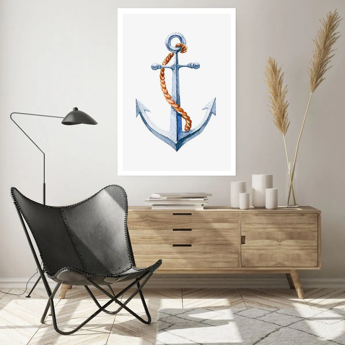 Poster - Anker mit Seil im Aquarellstil - 50x70cm - Ahoi Abenteuer! - Moderne Wanddekoration für Wohnzimmer und Schlafzimmer ARTTOR