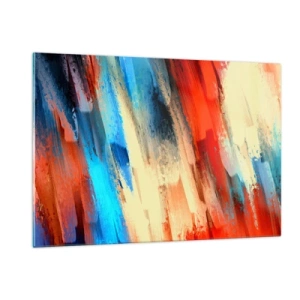Glasbild - Bild auf glas - Abstrakte Pinselstriche in Blau-, Rot- und Beigetönen - 120x80cm - Eine Kaskade von Farben - Moderne Wanddekoration für Wohnzimmer und Schlafzimmer ARTTOR
