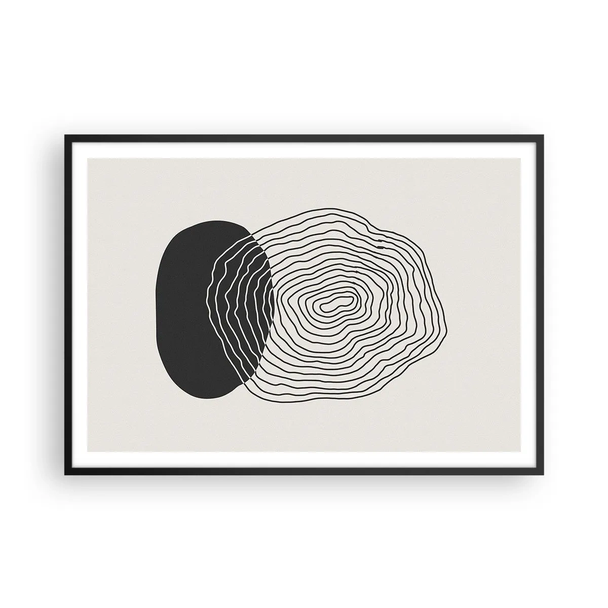 Poster in einem schwarzem Rahmen - Abstraktes Muster mit Linien und Formen in Schwarz und Weiß - 100x70cm - Dauer und Schwingung - Moderne Wanddekoration für Wohnzimmer und Schlafzimmer ARTTOR