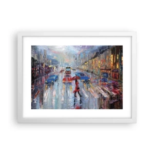 Poster in einem weißen Rahmen - Regnerischer Nachmittag in der Stadt - 40x30 cm