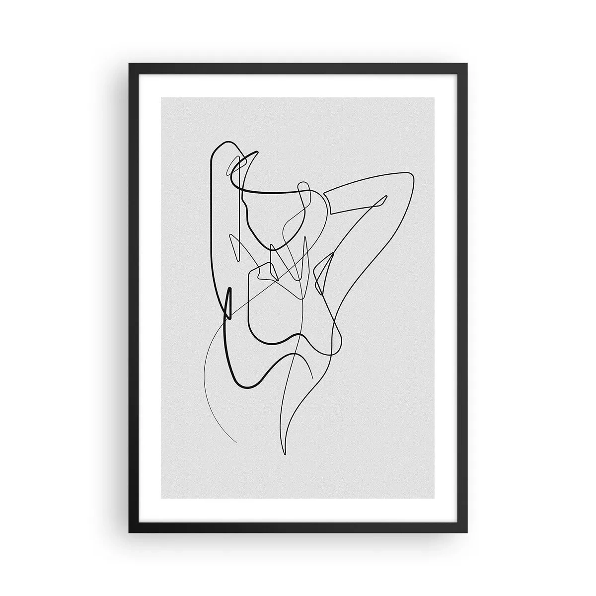 Poster in einem schwarzem Rahmen - Abstrakte Linie einer weiblichen Silhouette auf hellem Hintergrund - 50x70cm - So, wie du wirklich bist ... - Moderne Wanddekoration für Wohnzimmer und Schlafzimmer ARTTOR
