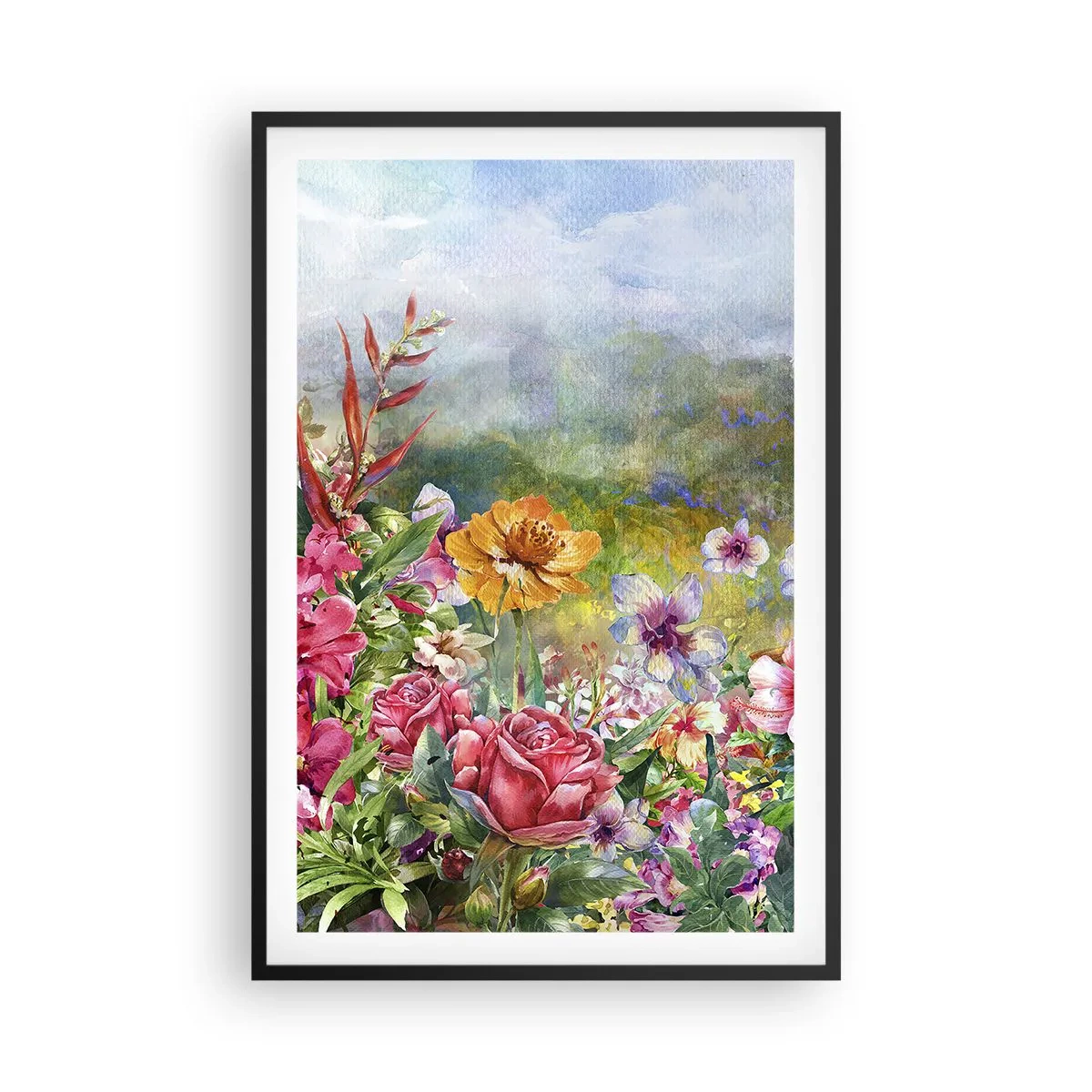 Poster in einem schwarzem Rahmen - Ein Garten, der verrückt geworden ist - 61x91 cm