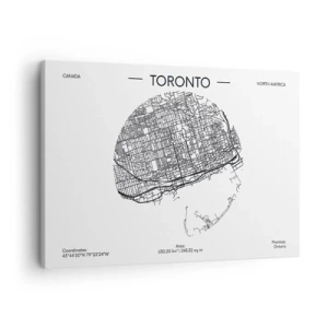 Bild auf Leinwand - Leinwandbild - Eine Karte von Toronto im minimalistischen Schwarz-Weiß-Stil - 70x50cm - Anatomie von Toronto - Moderne Wanddekoration für Wohnzimmer und Schlafzimmer ARTTOR