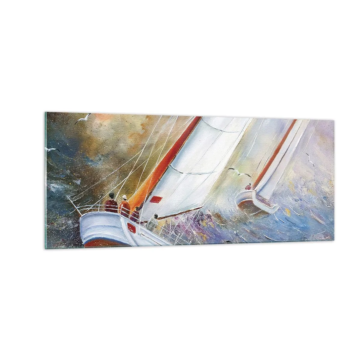 Glasbild - Bild auf glas - Durch die Wellen laufend - 100x40 cm