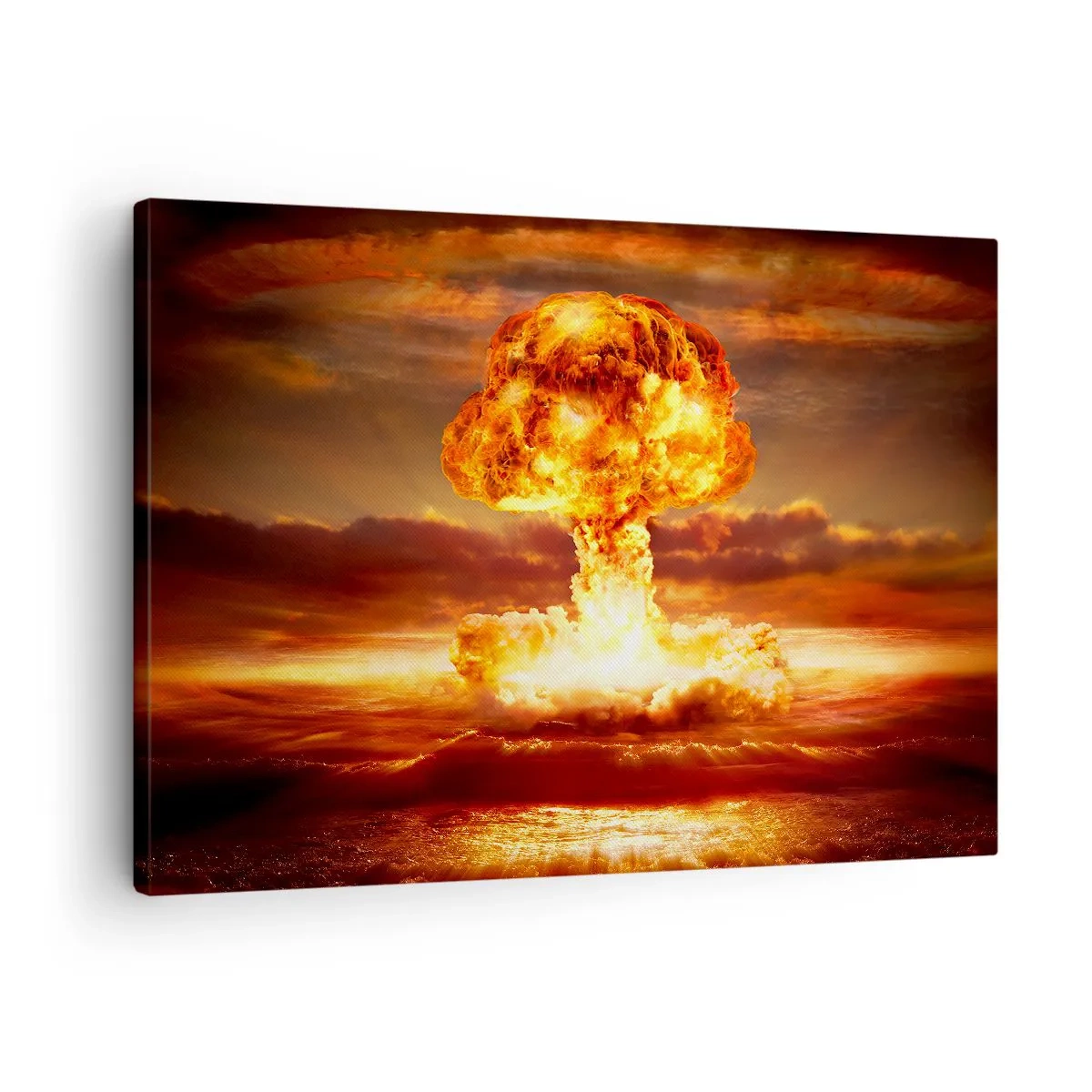 Bild auf Leinwand - Leinwandbild - Atompilz-Explosion vor dem Hintergrund eines Sonnenuntergangs - 70x50cm - Und das Ende wird kommen - Moderne Wanddekoration für Wohnzimmer und Schlafzimmer ARTTOR