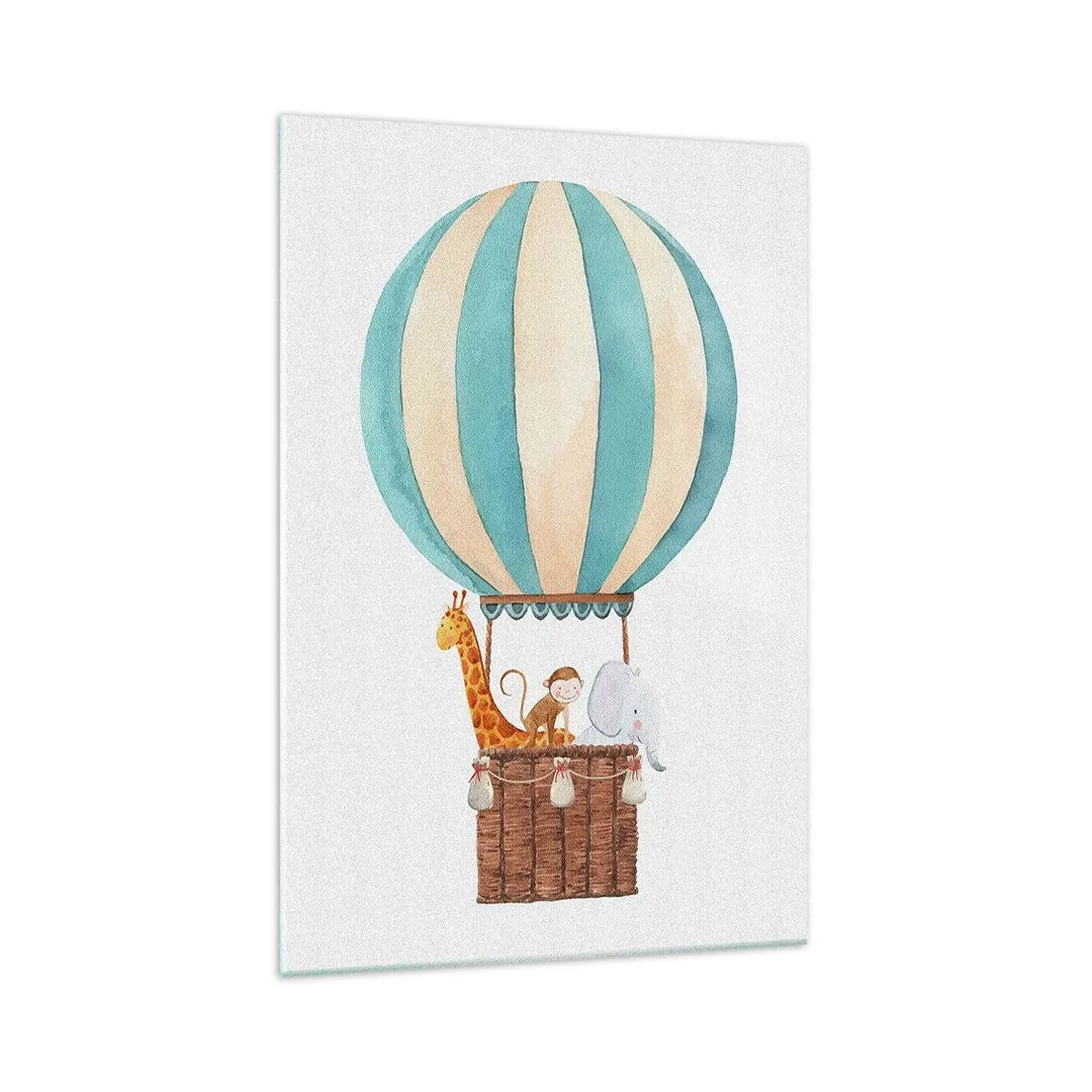 Glasbild - Bild auf glas - Ein Ballon mit süßen Tieren in Pastellfarben - 70x100cm - Fantastische Reise - Moderne Wanddekoration für Wohnzimmer und Schlafzimmer ARTTOR