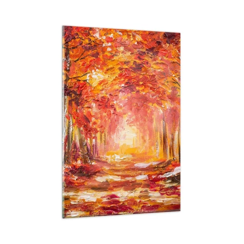 Glasbild - Bild auf glas - Herbstwald in Kupfer- und Goldtönen - 80x120cm - Kupferwald - Moderne Wanddekoration für Wohnzimmer und Schlafzimmer ARTTOR