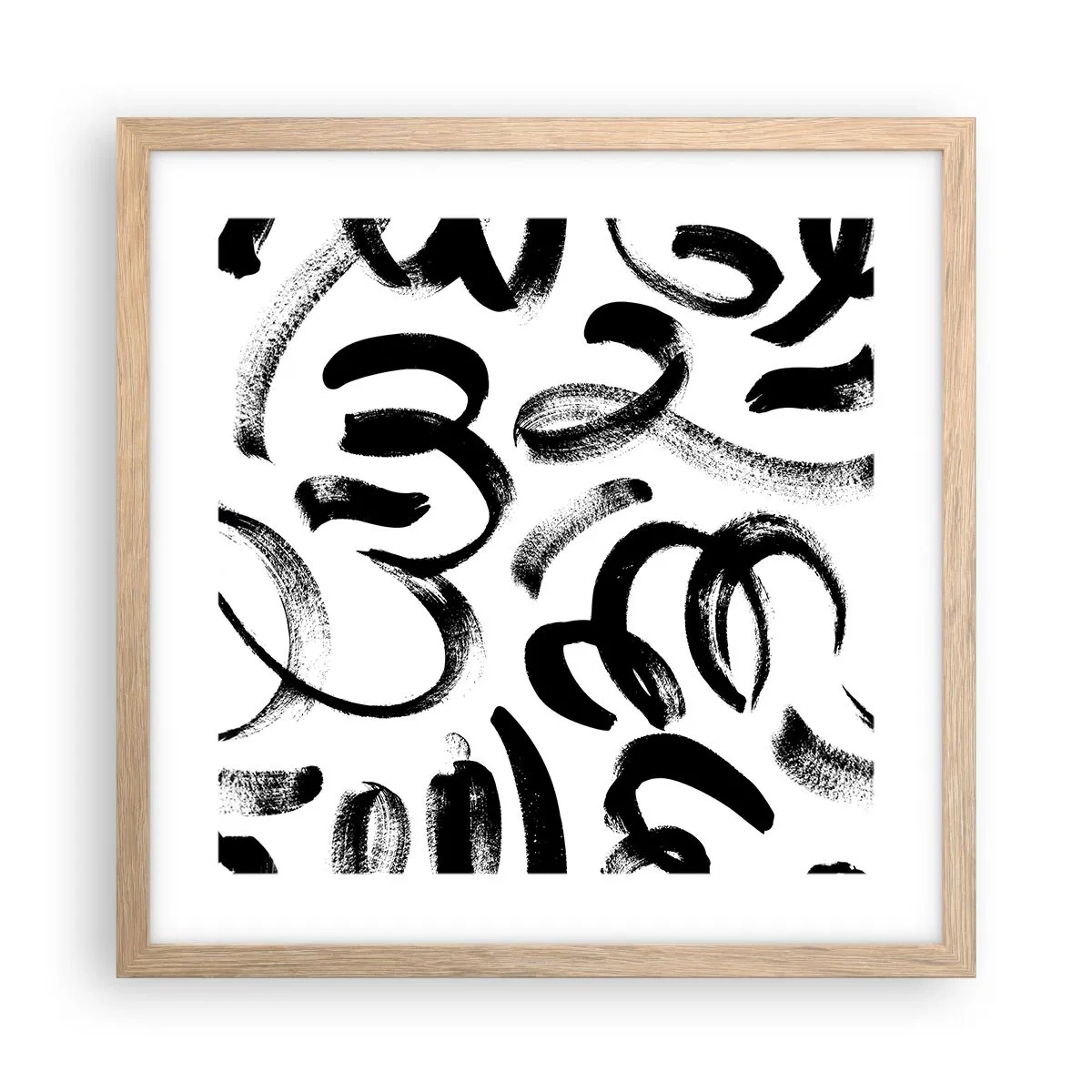 Poster in einem Rahmen aus heller Eiche - Schwarz auf Weiß - 40x40 cm